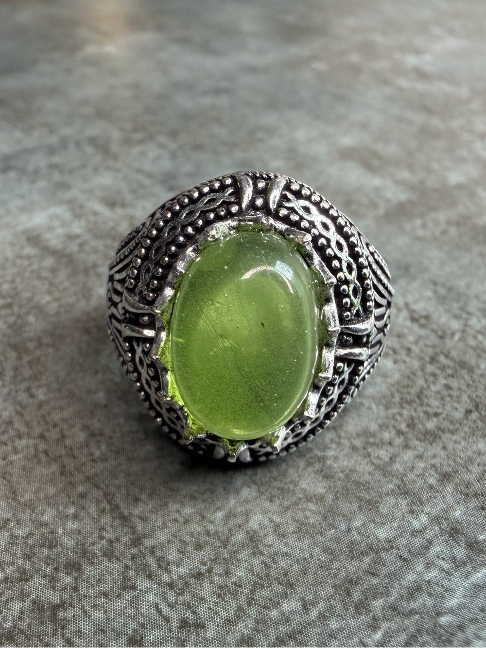 Prehnite Stone 925 Silver Overlay Ring Size 8 Women Jewelry Vintage Style Boho